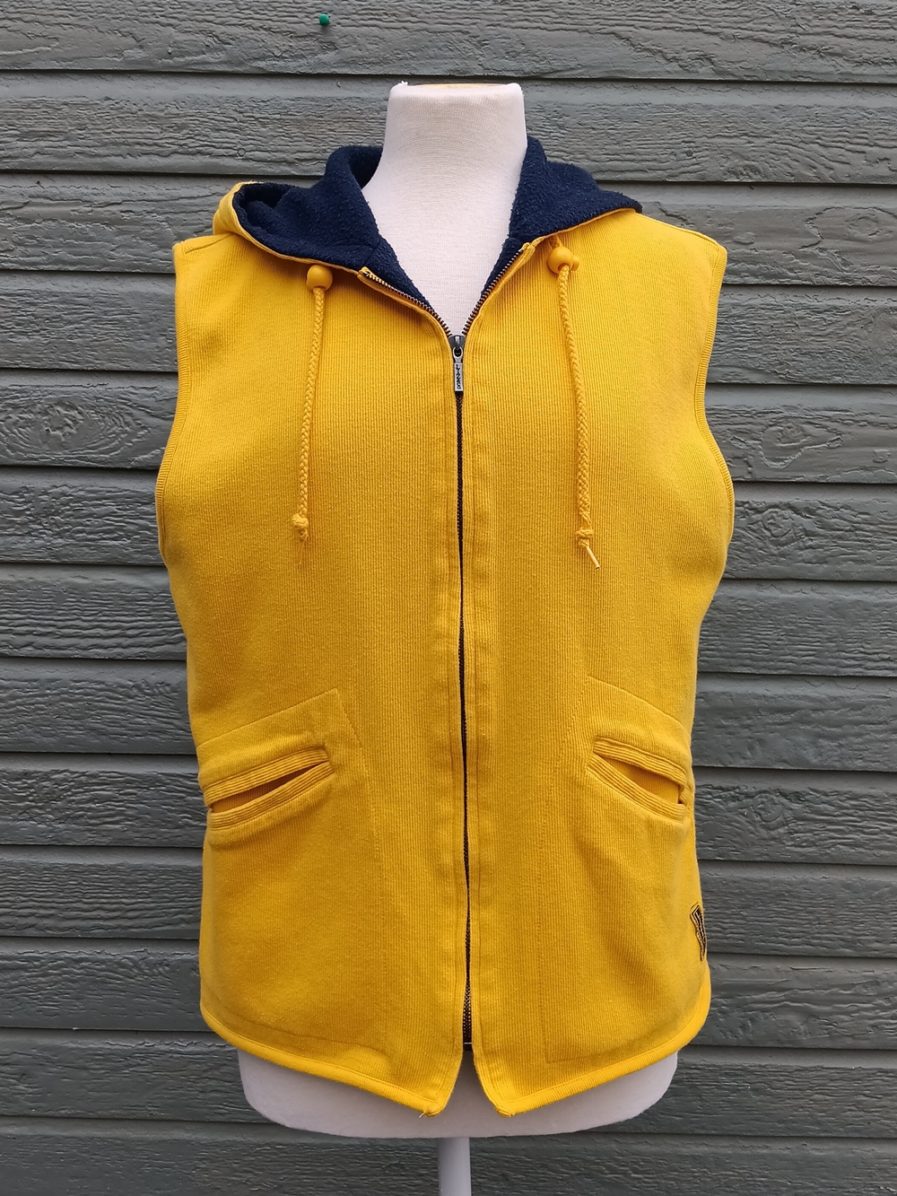 liz & co. Yellow and Navy Reversible Sleeveless Zip Hoodie Vest